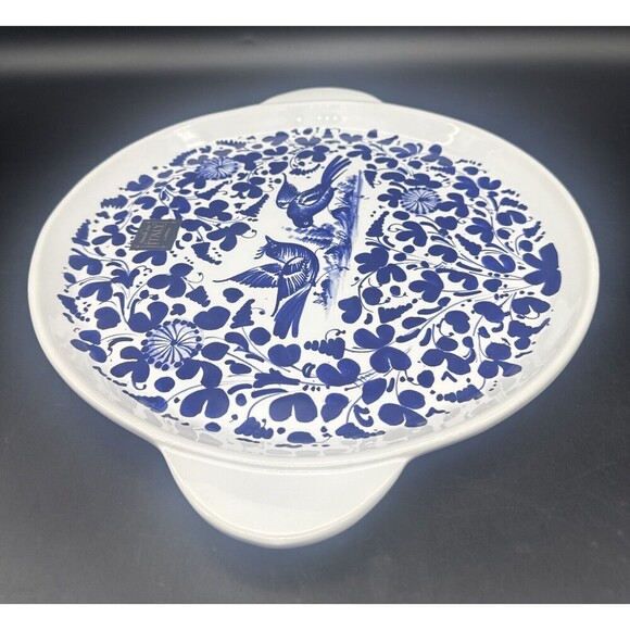 Nova Deruta Italian BLUE BIRD 12" Round Handled Cake Plate/ Serving Platter NEW - Picture 4 of 9